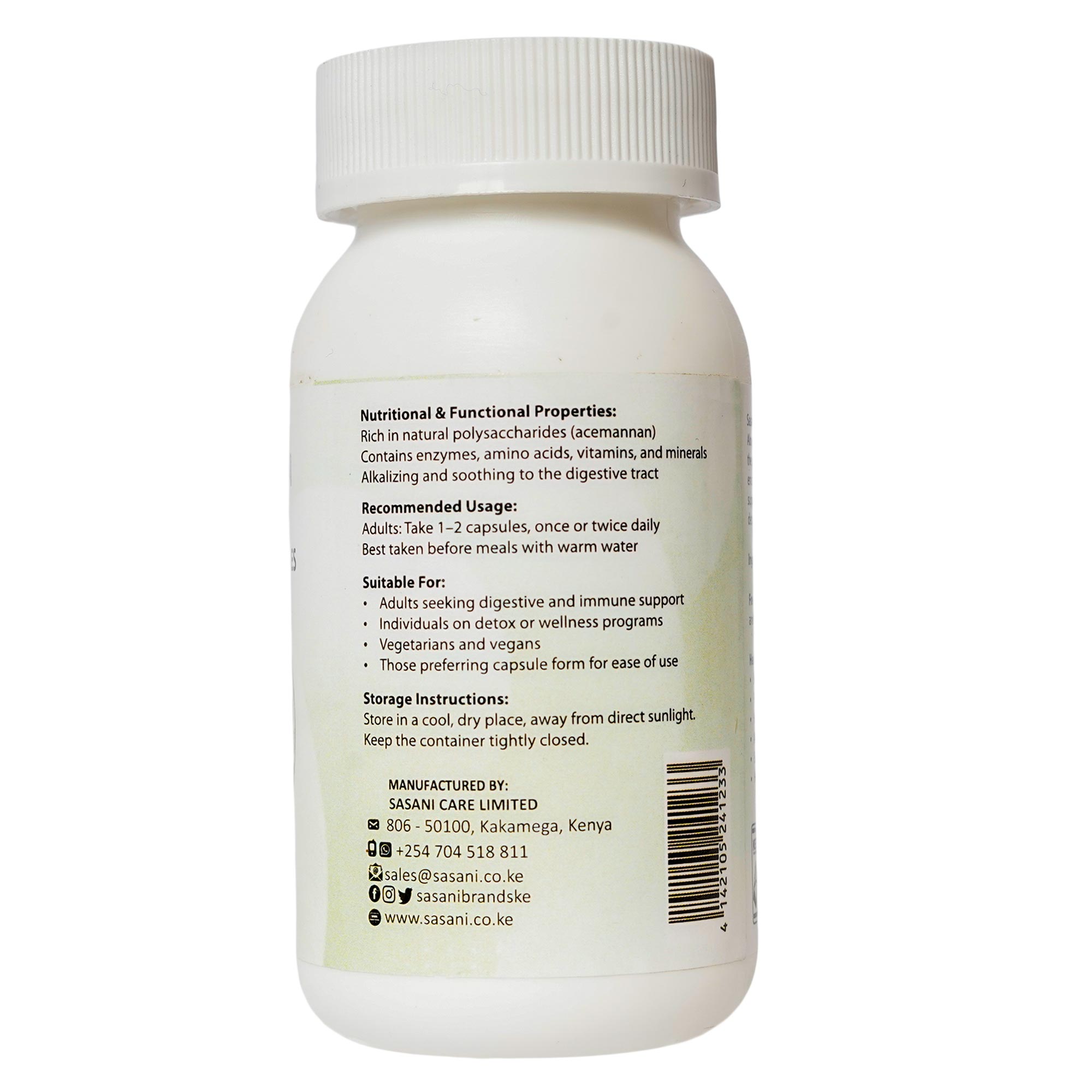 Organic Aloe vera 60 capsules - Back