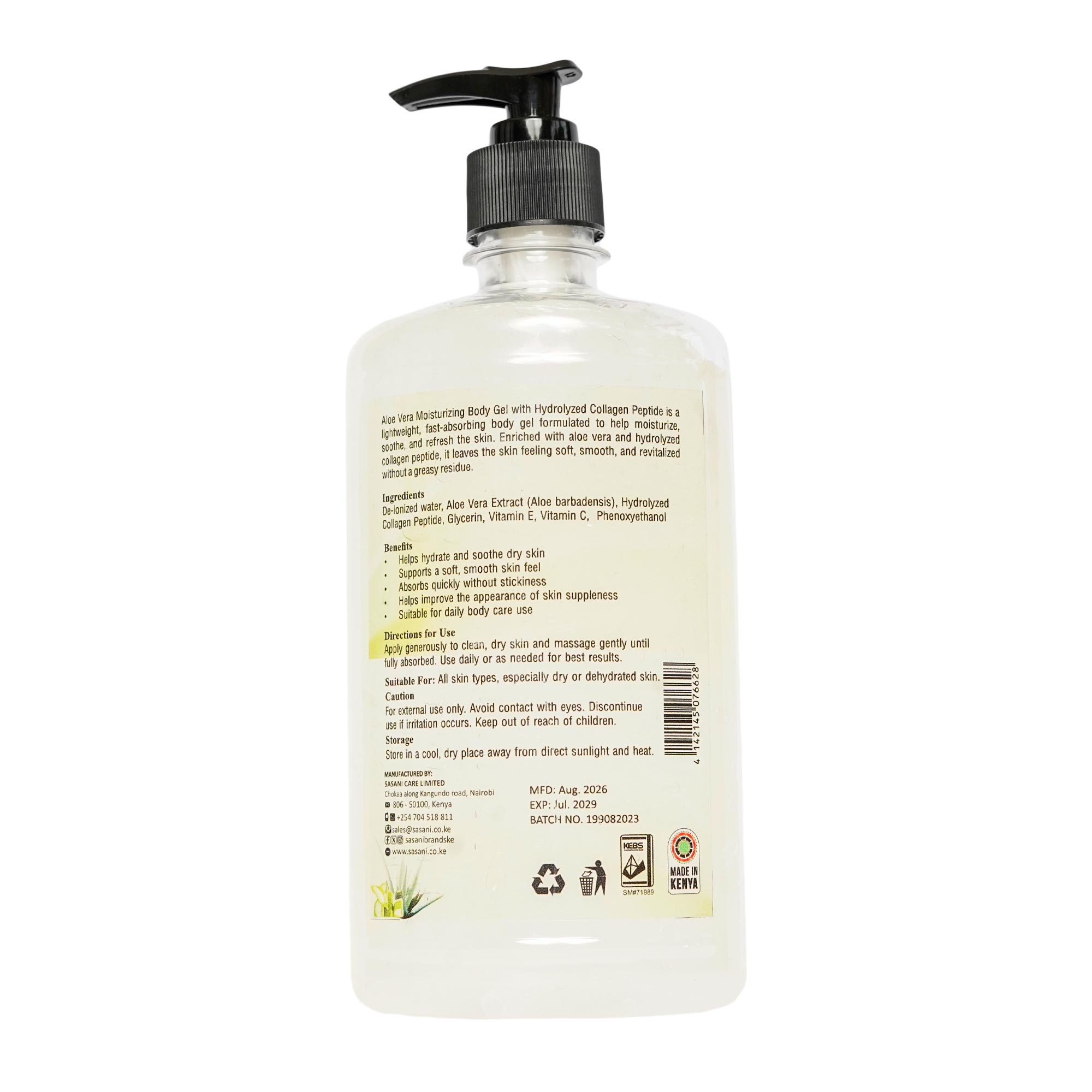 Aloe vera Moisturizing gel Collagen Nonscented 600ml - Back